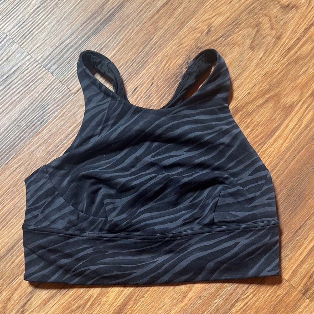 Lululemon Black Zebra-Stripe High-Neck Sports Bra
